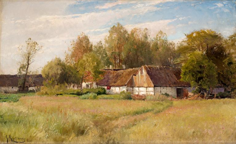 Gustaf Rydberg, "Bondgård i Falsterbo med blommande äng" (Farm in Falsterbo with flowering meadow).