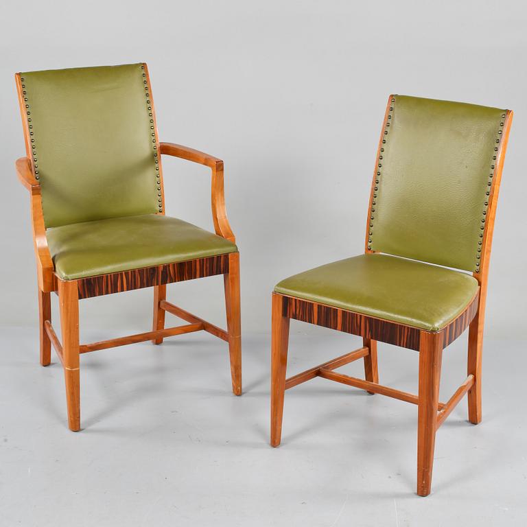 BORD samt STOLAR, 6 st, art déco, 1900-talets första hälft.