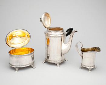 KAFFESERVIS, 3 delar, silver, signerad Eric Råström, CG Råström, Stockholm, 1951. Vikt ca 1480 g.