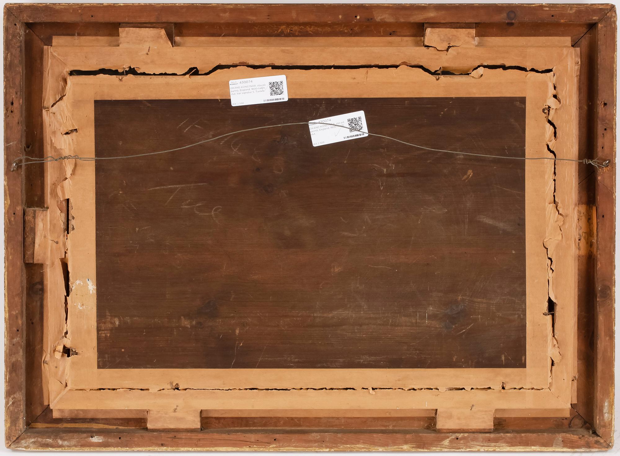 OKÄND KONSTNÄR, olja på pannå, England, 1800-talets slut, bär signatur S. Turner.