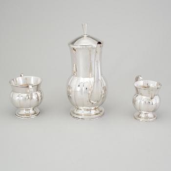 KAFFESERVIS, 3 delar, okänd mästare, Sverige 1916, silver.