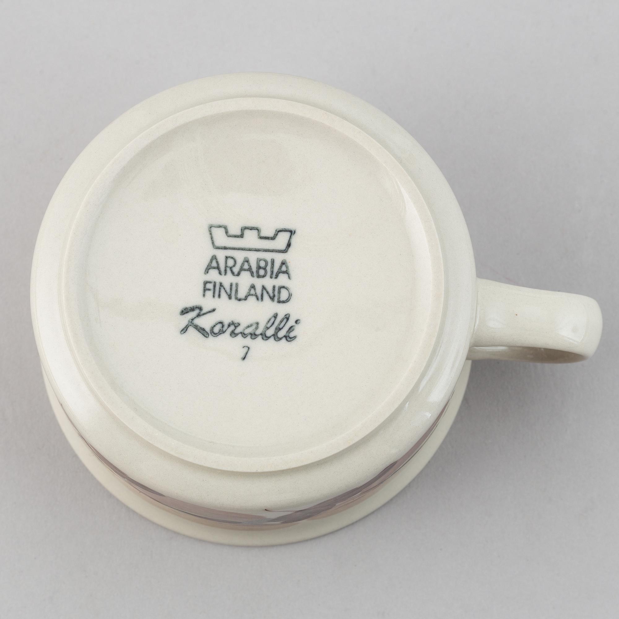 Ulla Procopé. A set of 11 tea cups and saucers, "koralli", Arabia.