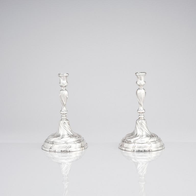 A pair of Swedish 18th century silver candelabra, marks of Lars Holmström, Lund 1772.