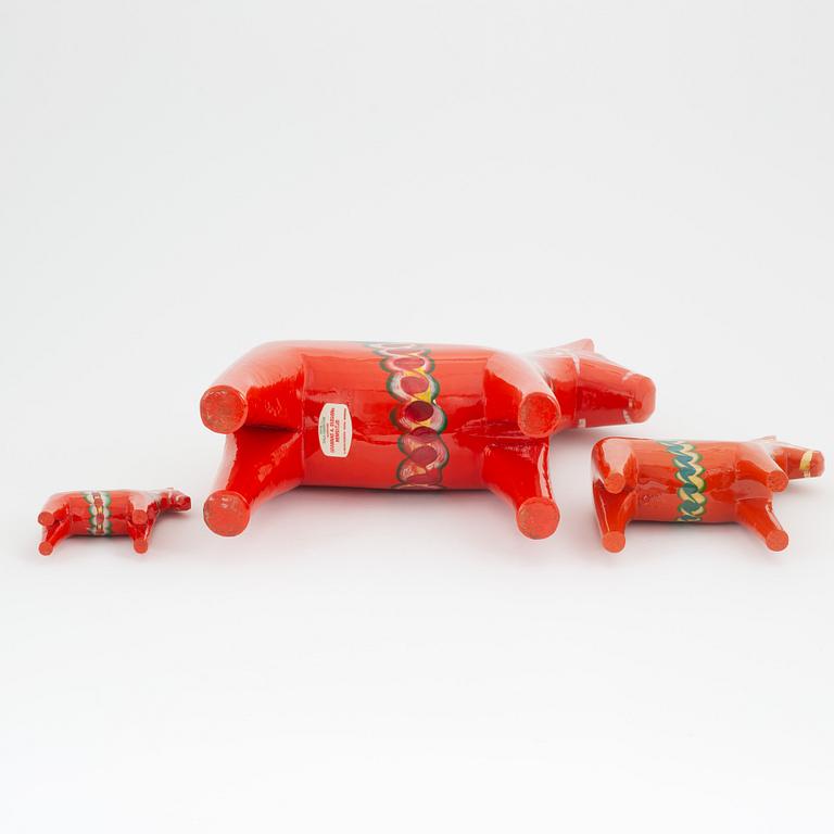 Three Swedish Dala Horses, second half of the 20th century.