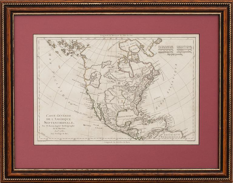 KARTOR, 2 stycken, "Carte générale de l'Amerique septentrionale" M Bonne 1781 samt "Helvetia qvae hodie..." Munster 1544.
