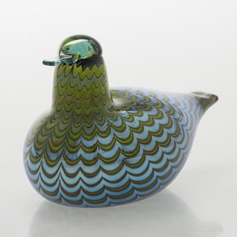 Oiva Toikka, a 'Teal Female' glass bird, signed O. Toikka Nuutajärvi.