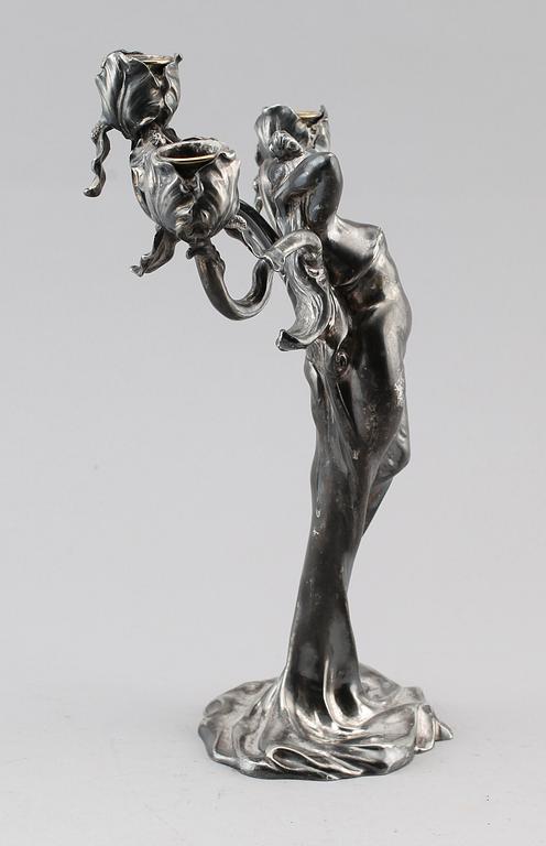 LJUSSTAKE, försilvrad metall, Claude Bonnefond, 1900-talets början.