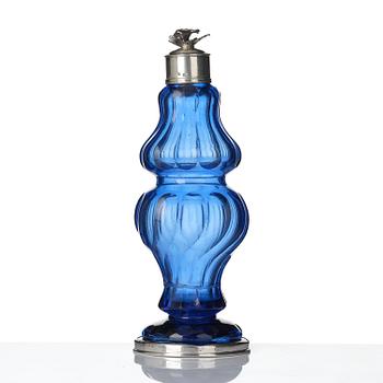 A Swedish Rococo blue glass and silver bottle, marked Lorenz Vick (Ulricehamn 1766-1808).