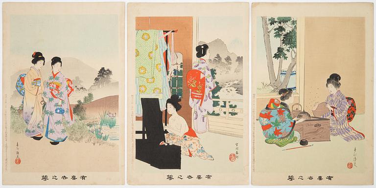 Miyagawa Shuntei, a series of thirteen woodblock prints in colours, circa 1900.