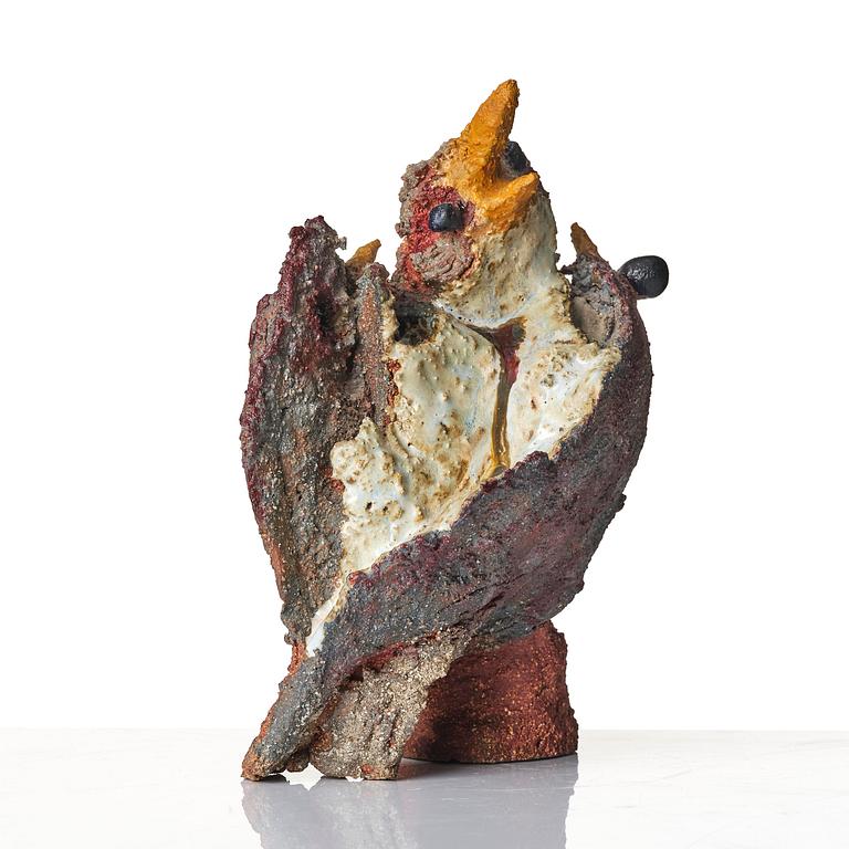 Tyra Lundgren, a stoneware sculpture of birds, own studio, Bredkvie, Sweden, 1969.