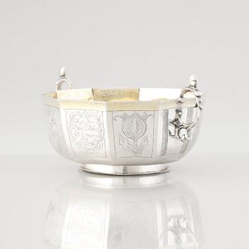 A Swedish Baroque parcel-gilt silver brandy-bowl, mark of Samuel Nordsten, Karlskrona, 1746.