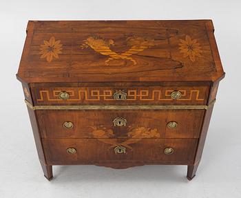 A Gustavian rosewood marquetry and gilt brass-mounted commode in the manner of G. Foltiern, late 18th century.