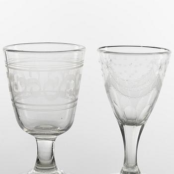 A set of six glasses, 18th and 19th Century.