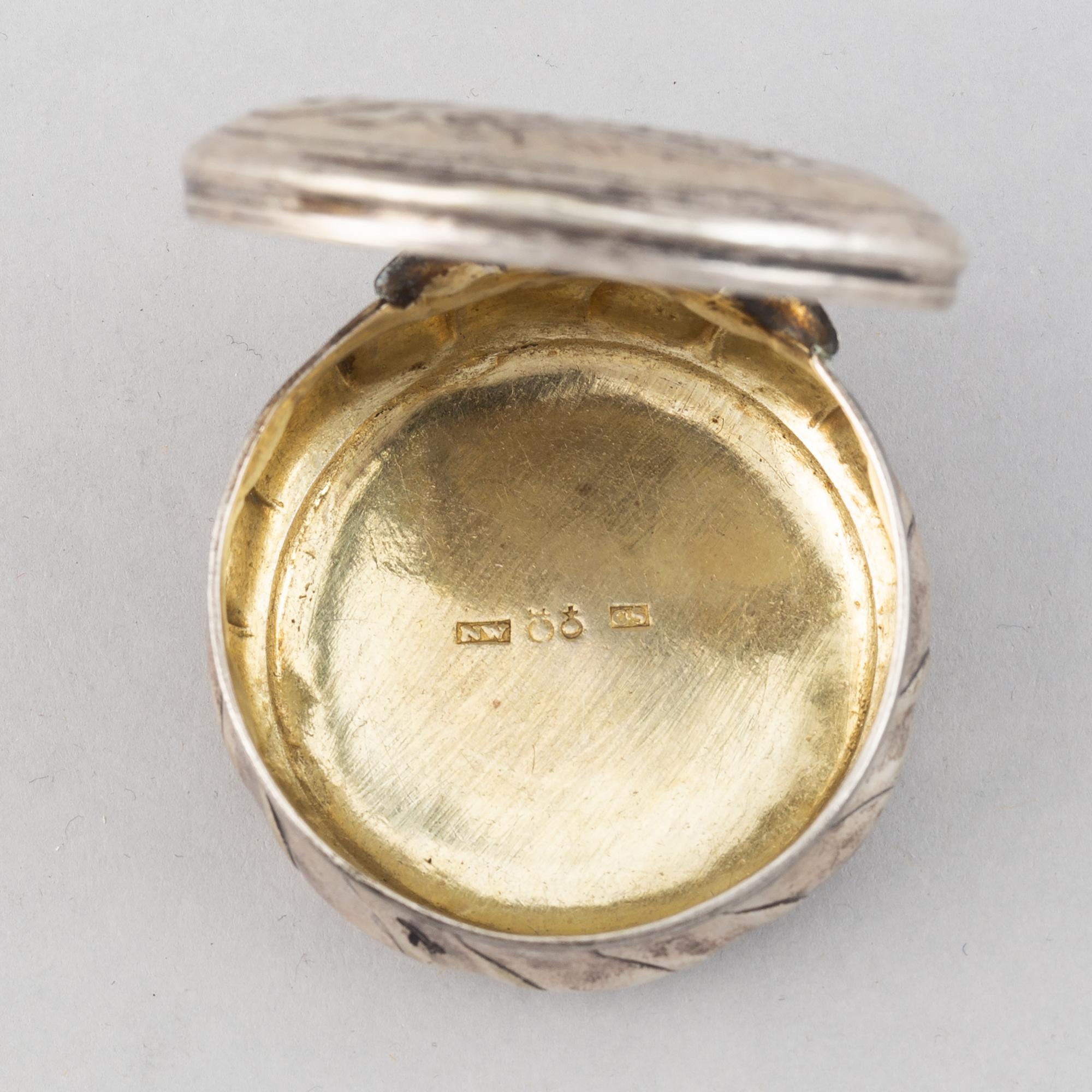 A rococo silver box, with later marks of Nils Vendelius, Uppsala 1857.