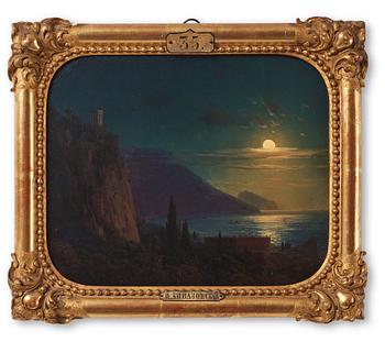 840. Ivan Constantinovich Aivazovsky, Månsken över Oreanda på Krim med Aiu-Dagh i horisonten.