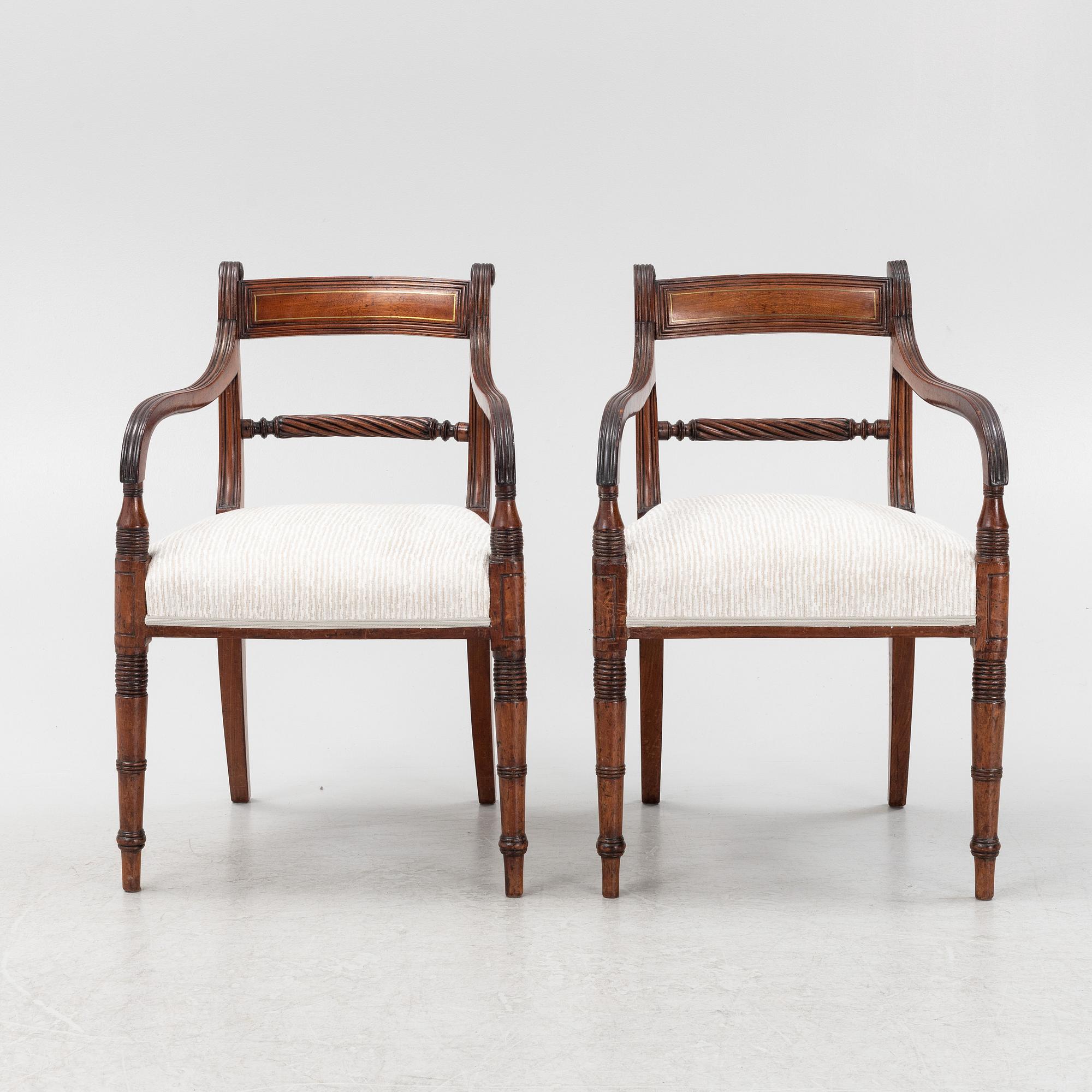 Stolar, 12 st, Regency stil, omkring år 1900.