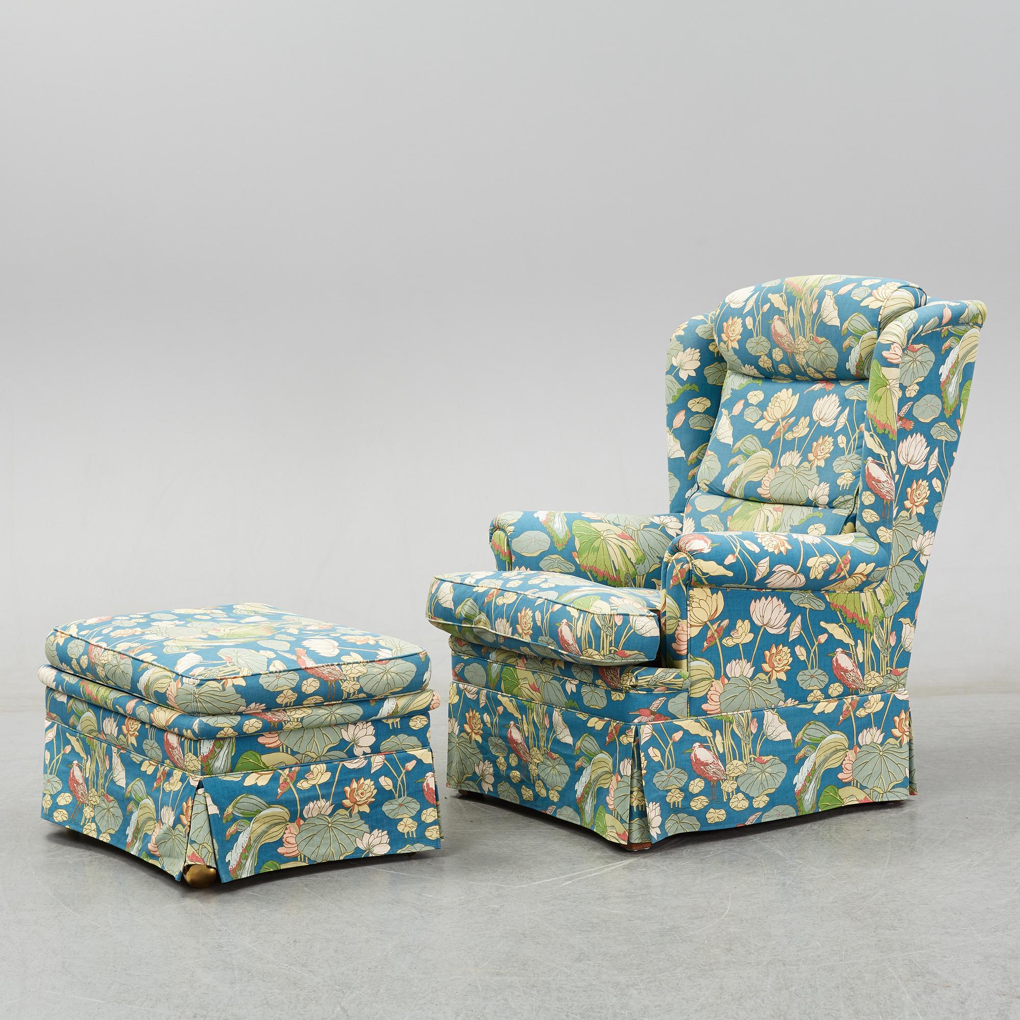 A Swedish armchair and stool, Norell Möbel, late 20th century.