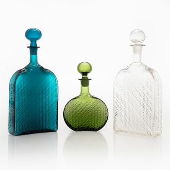 Nanny Still, Three 1960s 'Flindari' carafes, Riihimäen Lasi.
