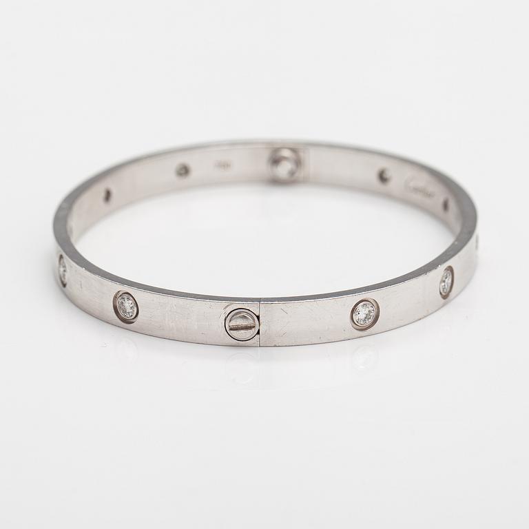 Cartier, "Love bracelet" an 18K white gold bracelet with diamonds ca. 0.96 ct in total. Marked Cartier, 19, SD4387.