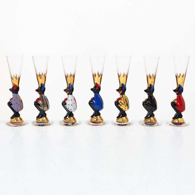 Gunnar Cyrén, Shot glasses/Devil glasses, 7 pcs, from the Nobel service, Orrefors.