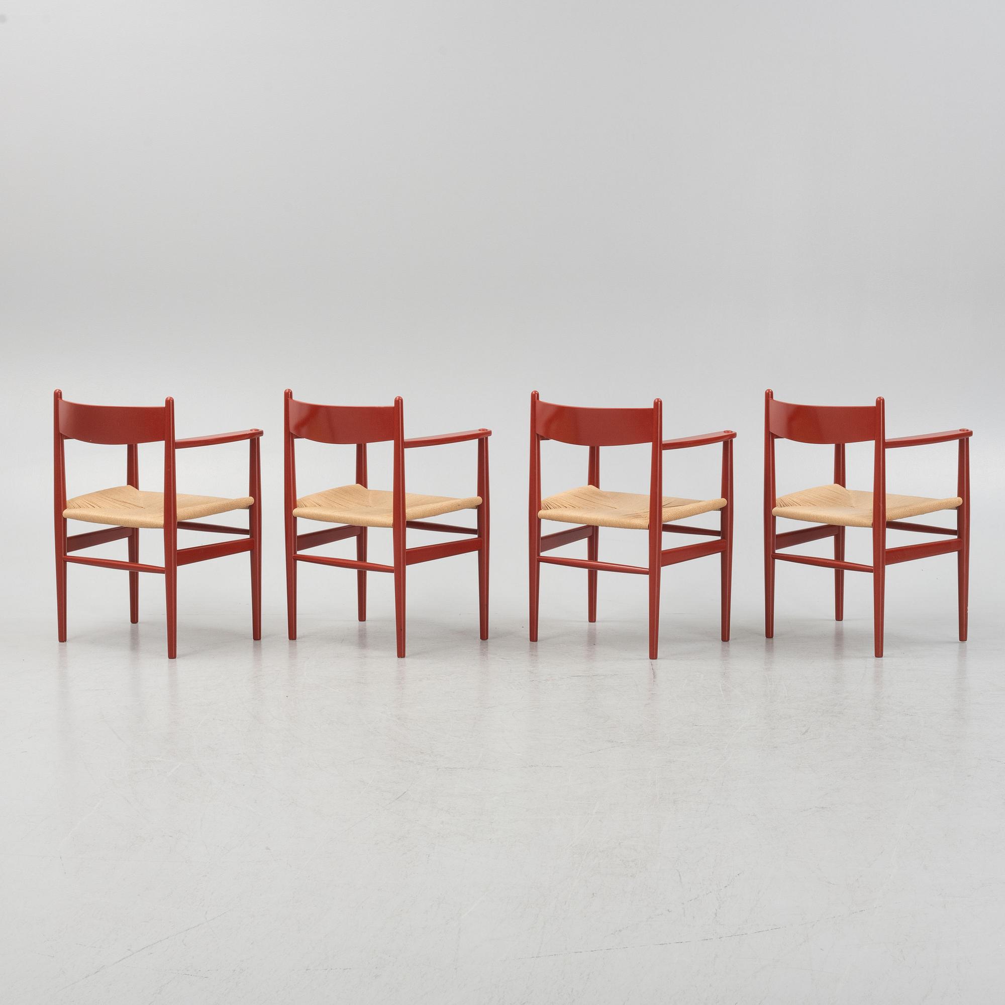 A set of four "CH37" armchairs by Hans J Wegner for Carl Hansen & Søn, Denmark.