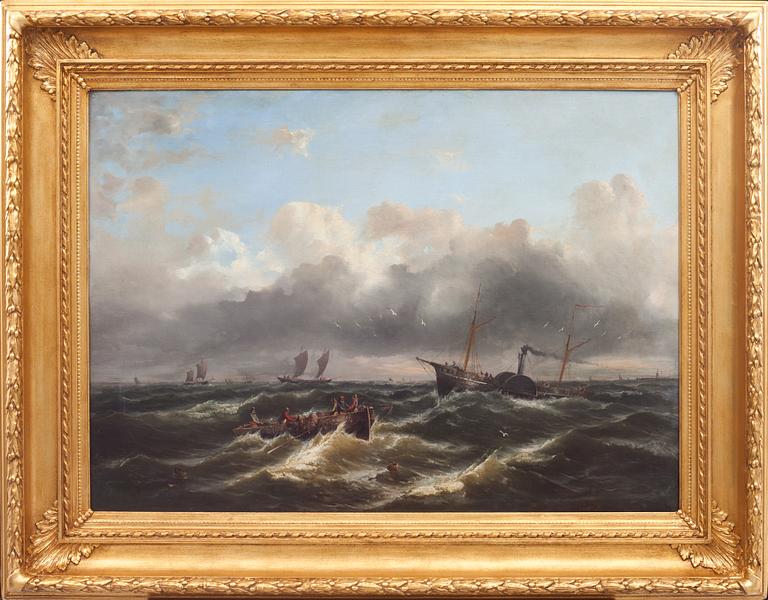John Wilson Carmichael Hans krets, Hjulångare, roddbåt och segelskutor på upprört hav.