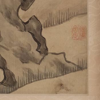 Ma Yuanyu After, Birds by a rock formation next to a lotus pond.