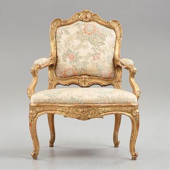 A Swedish Rococo armchair by Olof Höglander (master in Stockholm 1745-65).