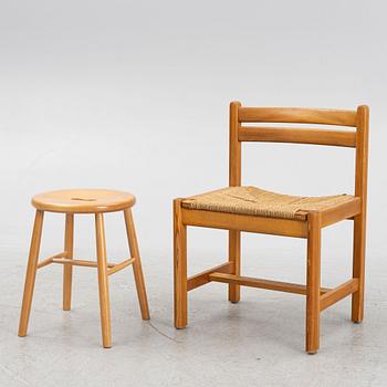 Børge Mogensen, an "Asserbo" pine chair, Karl Andersson & Söner, Sweden, and a "J27" beech stool, FDB Möbler, Denmark.