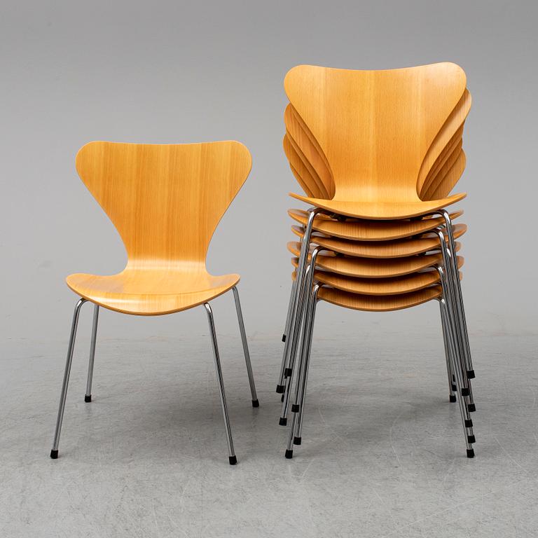 ARNE JACOBSEN, stolar 7 st, ”Sjuan”, Fritz Hansen, Danmark, 1900-talets slut.