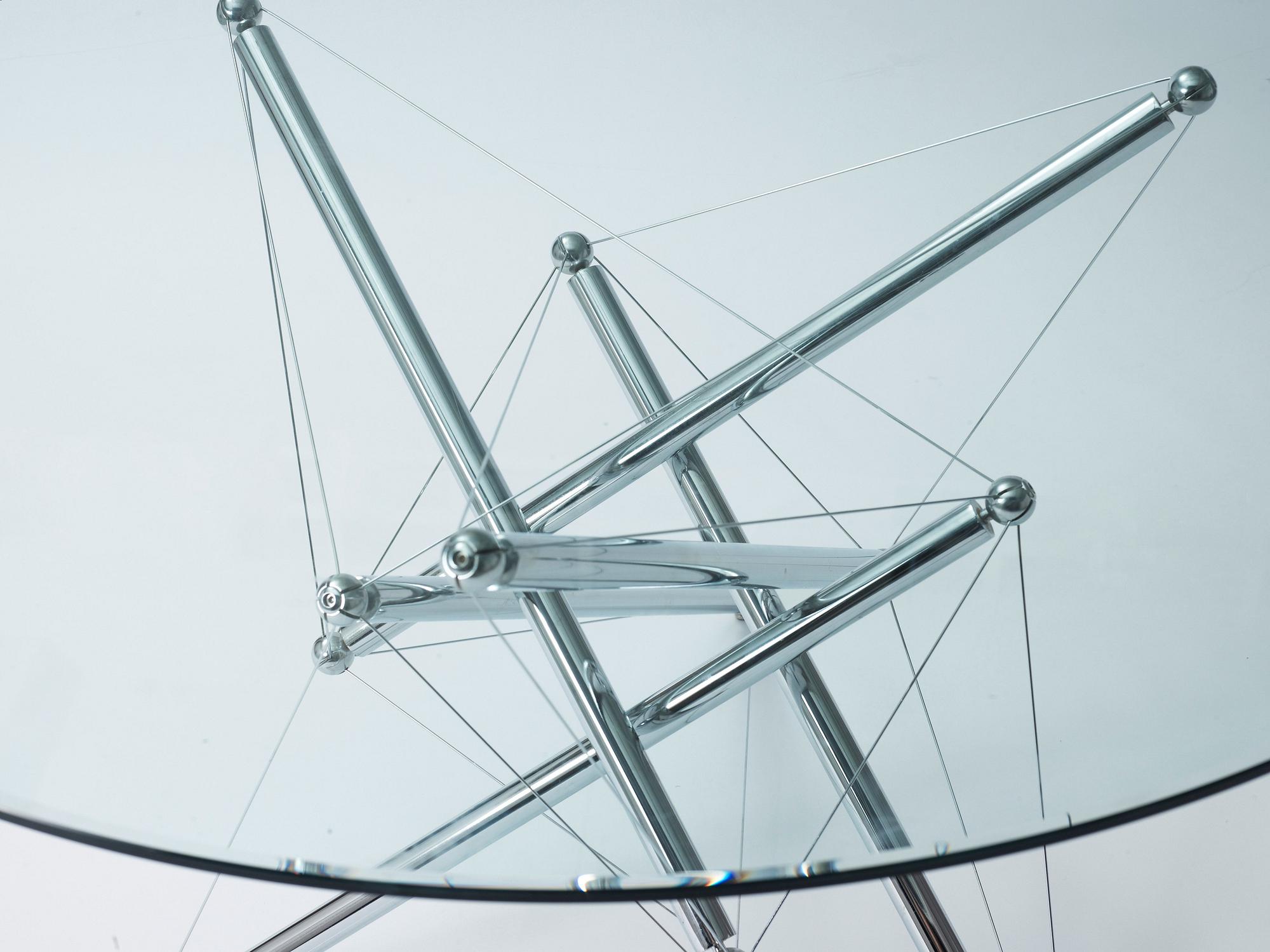 A Theodore Waddell '714' chromed steel and glass dining table, Cassina, Italy.