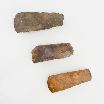 Three flint axes, Neolithic period.
