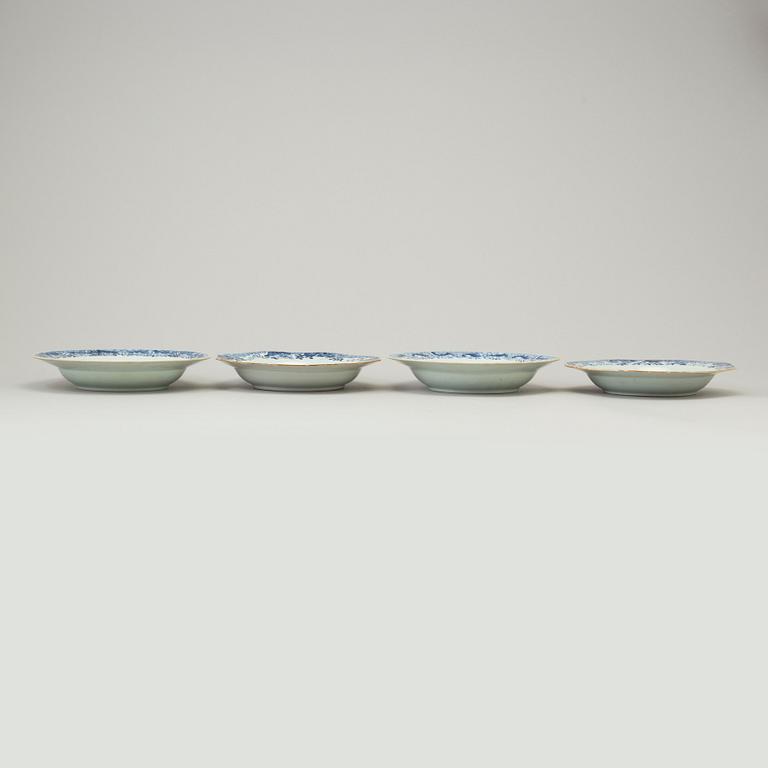 Four blue and white export porcelain deep plates, Qing dynasty, Qianlong (1736-95).