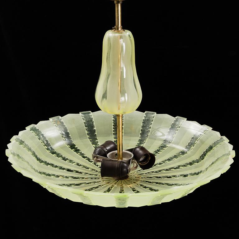 A Swedish Modern glass ceiling light, 1940's.