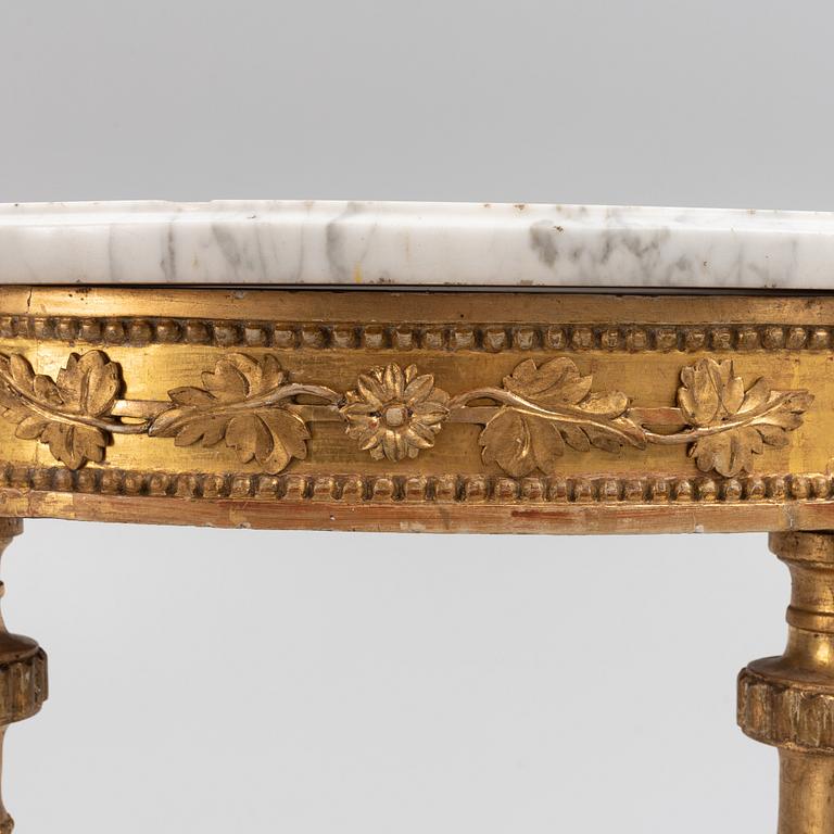 A Gustavian giltwood and white marble console table, Stockholm, late 18th century.