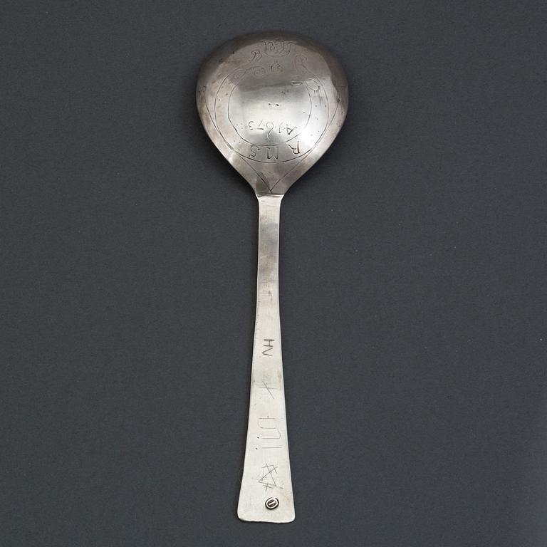 Oluf Jörgensen, sked, silver, (verksam i Bergen 1650-1700).