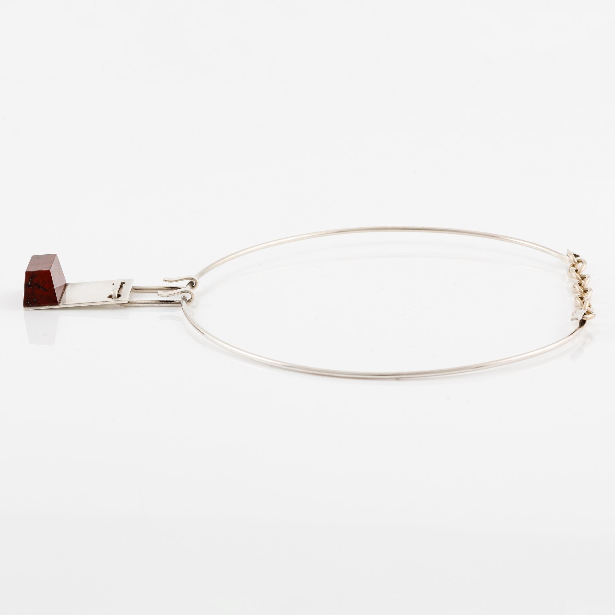 Sigurd Persson, a necklace, silver with red stone (likely jasper), Stockholm 1981.