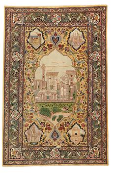 283. Matto, old Tabriz part silk figural, ca 263,5 x 177 cm.