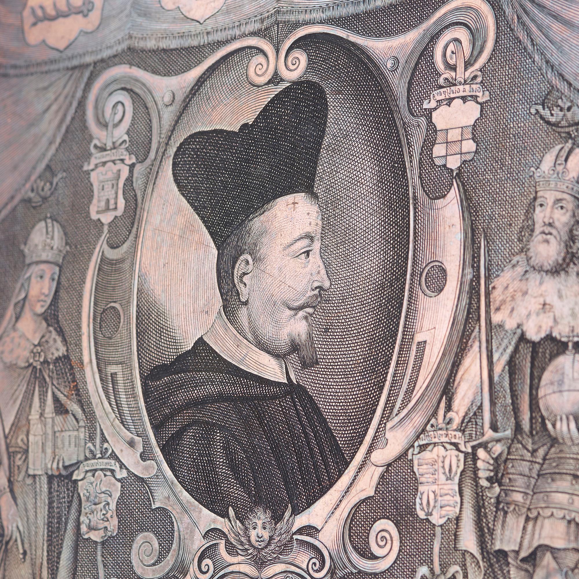 GRAVERAD KOPPARPLÅT, 1600-tal. Pierre de Loisy II (1619-1670). Porträtt av Roman Giel von Gielsberg (1612-1673).