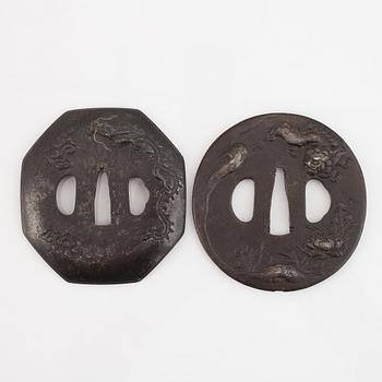Six iron tsubas, Korean and Japanese, Edo and later, one signed.