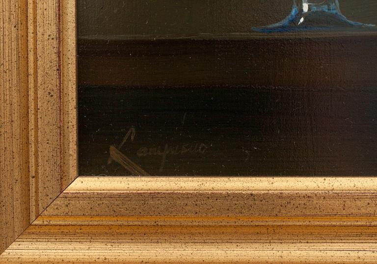 ANTTI LAMPISUO, oljemålning på pannå, signerad.