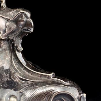 UPPSATSVAS, nysilver och glas, AG Dufva, Stockholm, omkring 1900.