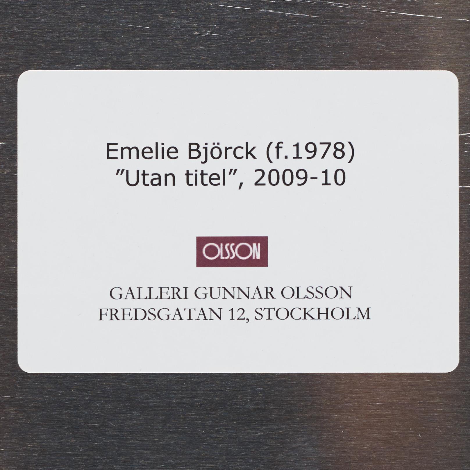 Emelie Björk, oil on aluminum, signed and dated 2009-10 on verso.