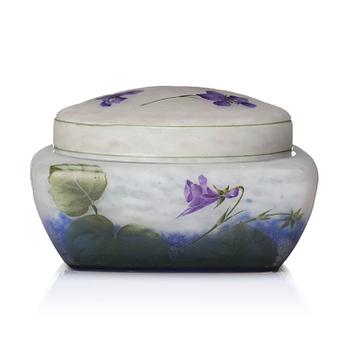 60. Daum Frères, an Art Nouveau cameo glass lidded bowl/bonbonnière, Nancy, France.