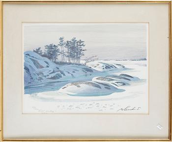 Roland Svensson · ROLAND SVENSSON, färglitografi, "Kall Soläng", 1973. Signerad och daterad 427/460.