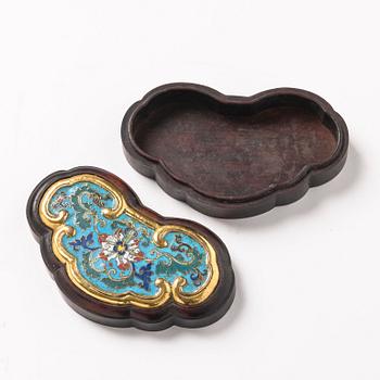 A cloisonné and hardwood box with cover, Qing dynasty, 18th century.