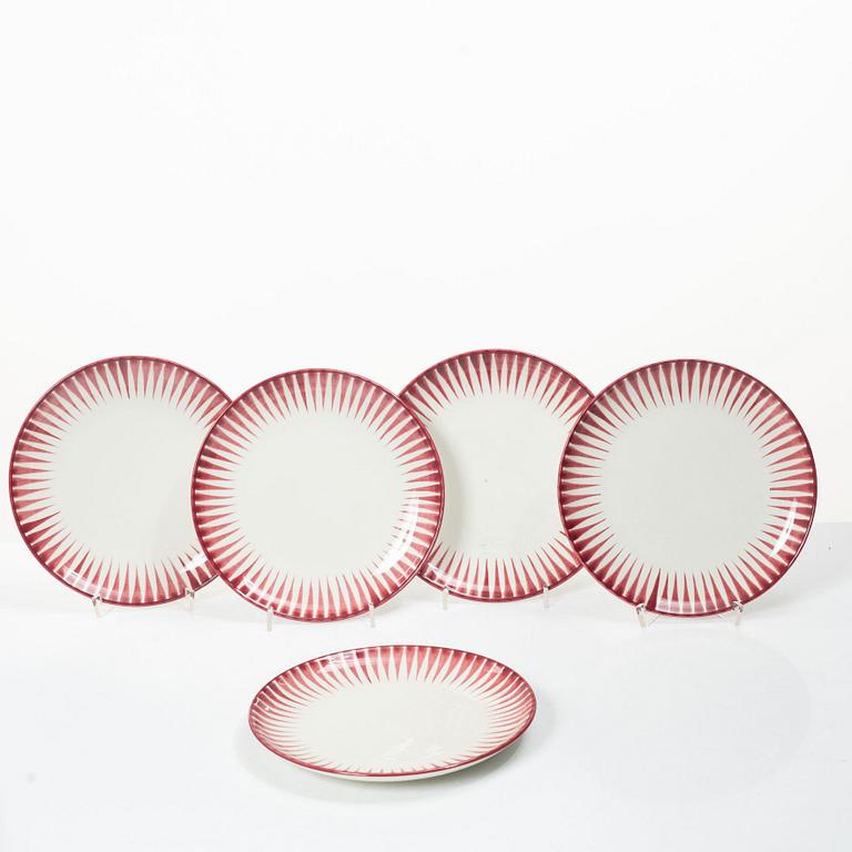 Eugen Trost, Five 'Red Zebra' cream-ware side plates. Uppsala-Ekeby Gefle.