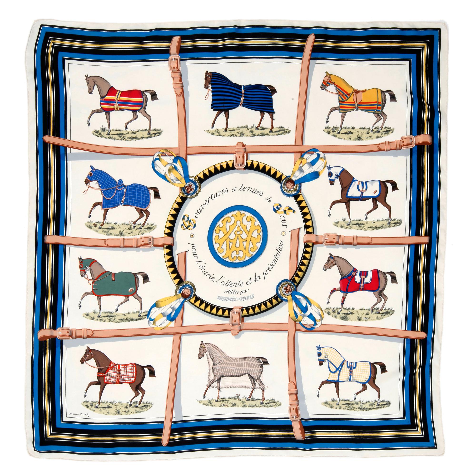 HERMÈS, a silk scarf, "Couvertures et Tenues de Jour".