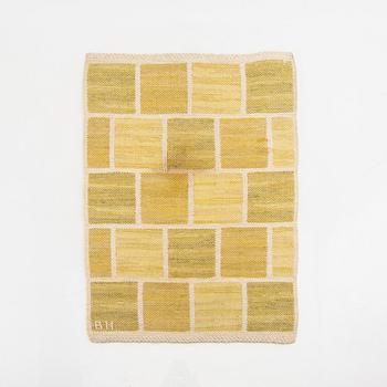 Barbro Nilsson, vävnad "Kvadrater gul", signerad gobelängteknik 45x38 cm.