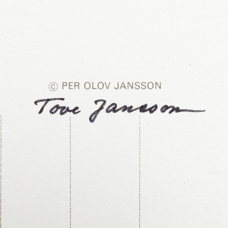 Tove Jansson, book, 'Muumi Hvitträskissä Mumintrollet i Hvitträsk 1974' signed, along with two signed postcards.